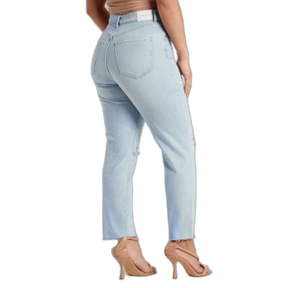 Express Mom Jean Super High Rise Women's Size 10 Ripped Raw Hem Light Wash - Picture 3 of 10